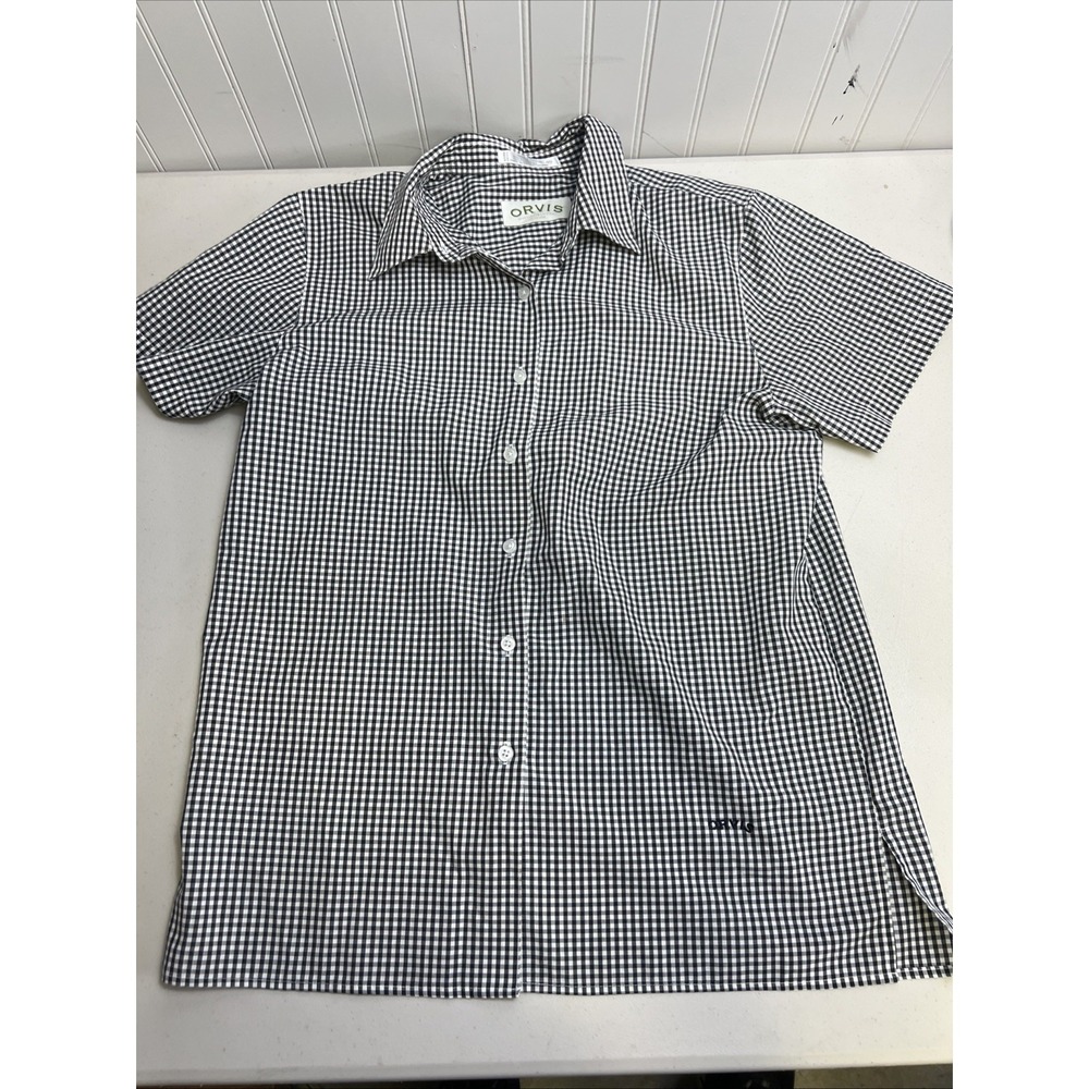 Orvis Womans Shirt Button Down Black White Checkered Women's Size 10